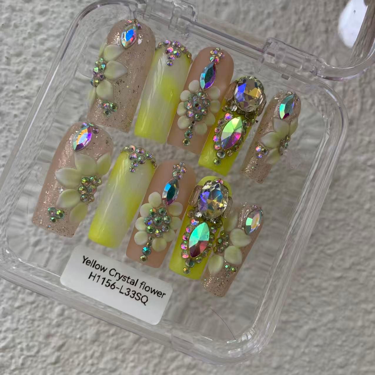 Promake H1156-L33SQ Handmade Press On Nails, Elegant Glossy Unisex Accessory, Beach Ready, Nail Art Tools, Different Lengths, No Dry Time, No UV Lamp, Stay Secure Through Sunscreen, Fashion Unisex
