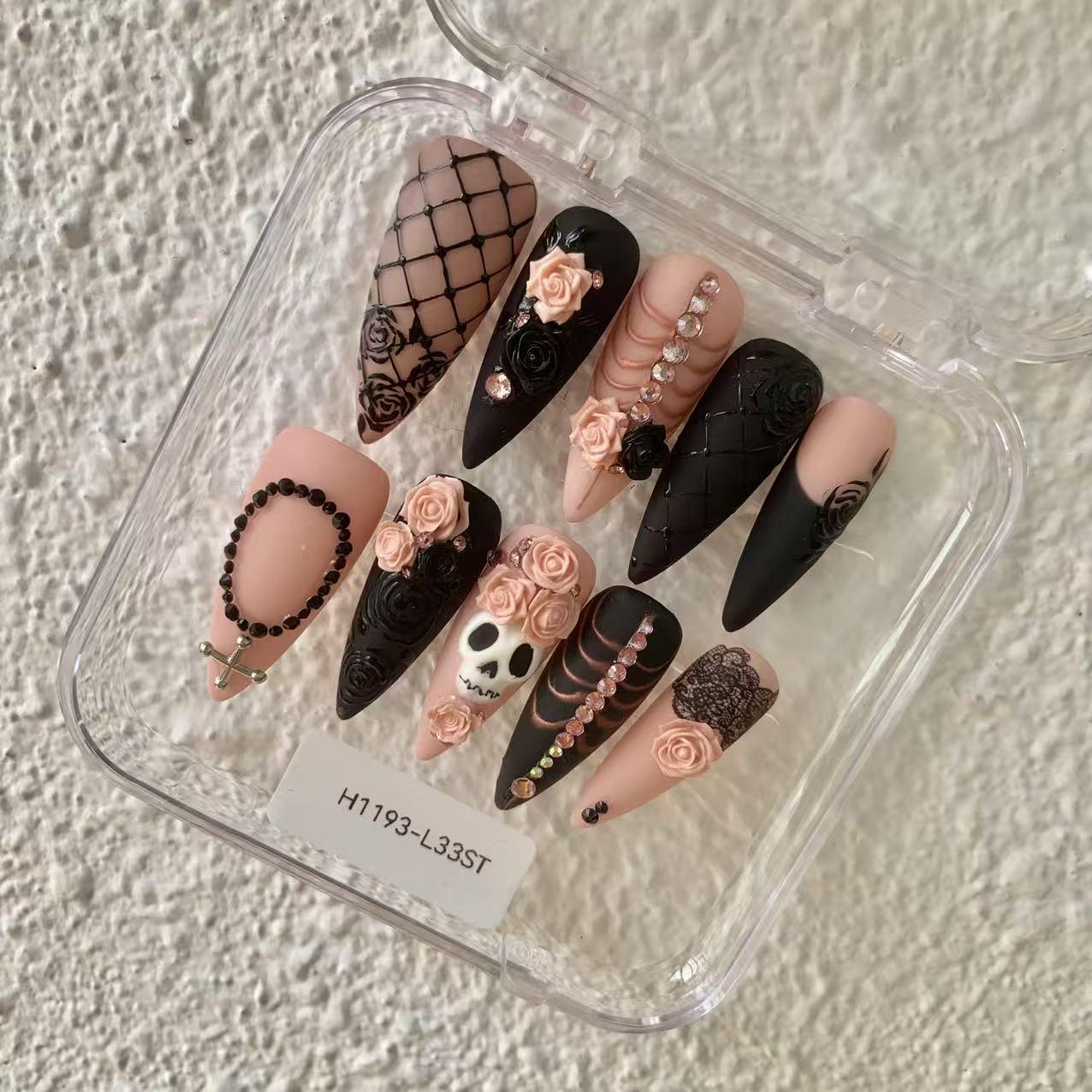 Promake Fall Muse Collection Luxury Handmade Women's Reusable 3D Acrylic Press On Nails - Cat Eye, Rhinestone, Unique Autumn Designs, Multiple Shapes & Lengths, Application Kit, Nail Art Supply