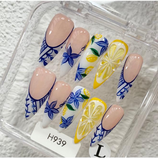 Promake H939-L33ST Handmade Press On Nails, Elegant Glossy Unisex Accessory, Beach Ready, Nail Art Tools, Different Lengths, No Dry Time, No UV Lamp, Stay Secure Through Sunscreen, Fashion Unisex