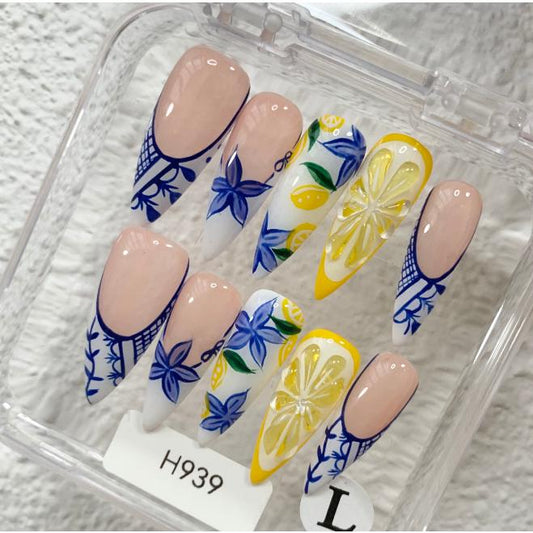 Promake H939-L33ST Handmade Press On Nails, Elegant Glossy Unisex Accessory, Beach Ready, Nail Art Tools, Different Lengths, No Dry Time, No UV Lamp, Stay Secure Through Sunscreen, Fashion Unisex