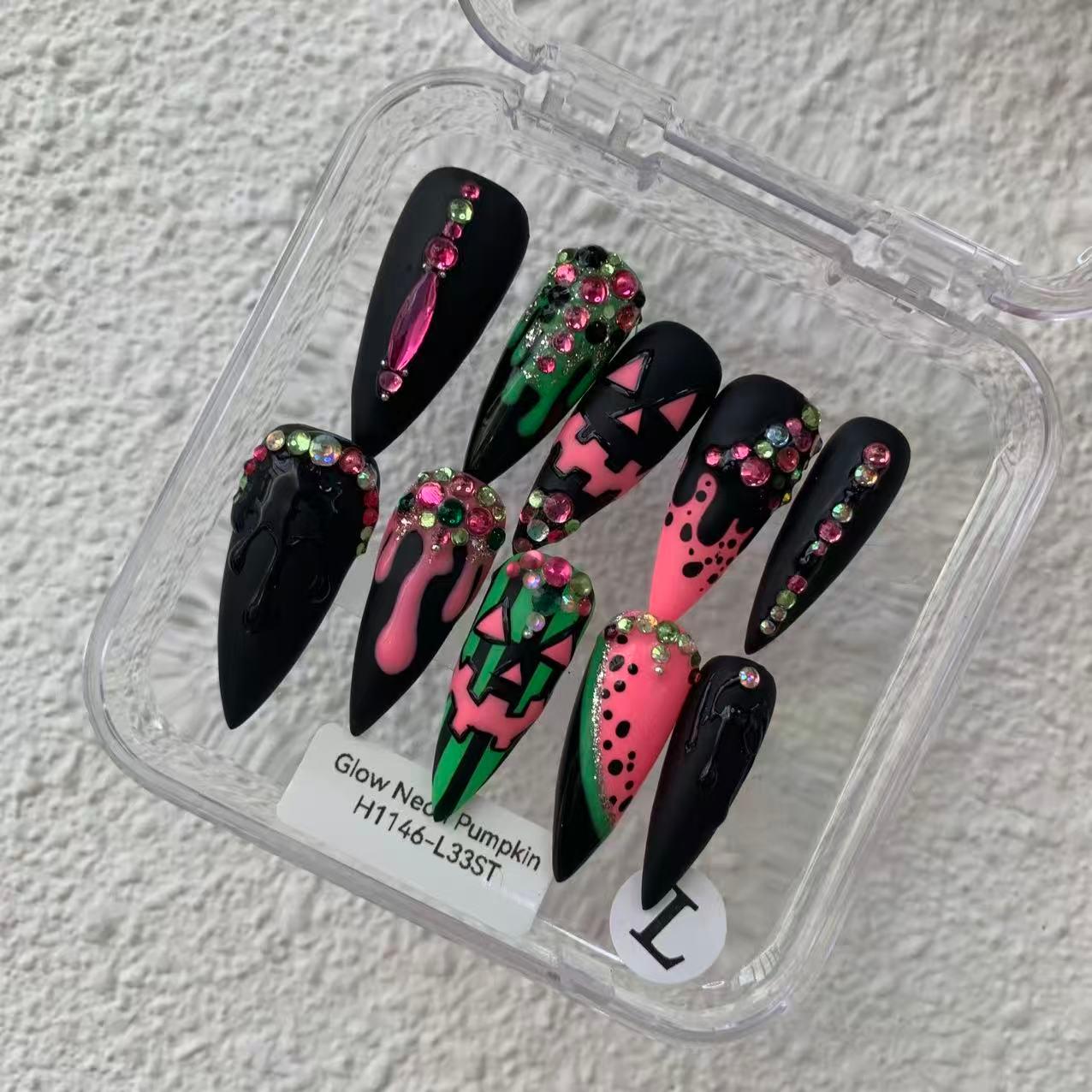 Promake H1146-L33ST Handmade Press On Nails, Elegant Glossy Unisex Accessory, Beach Ready, Nail Art Tools, Different Lengths, No Dry Time, No UV Lamp, Stay Secure Through Sunscreen, Fashion Unisex