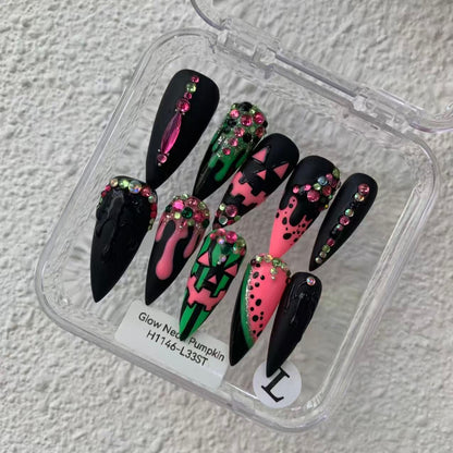 Promake H1146-L33ST Handmade Press On Nails, Elegant Glossy Unisex Accessory, Beach Ready, Nail Art Tools, Different Lengths, No Dry Time, No UV Lamp, Stay Secure Through Sunscreen, Fashion Unisex