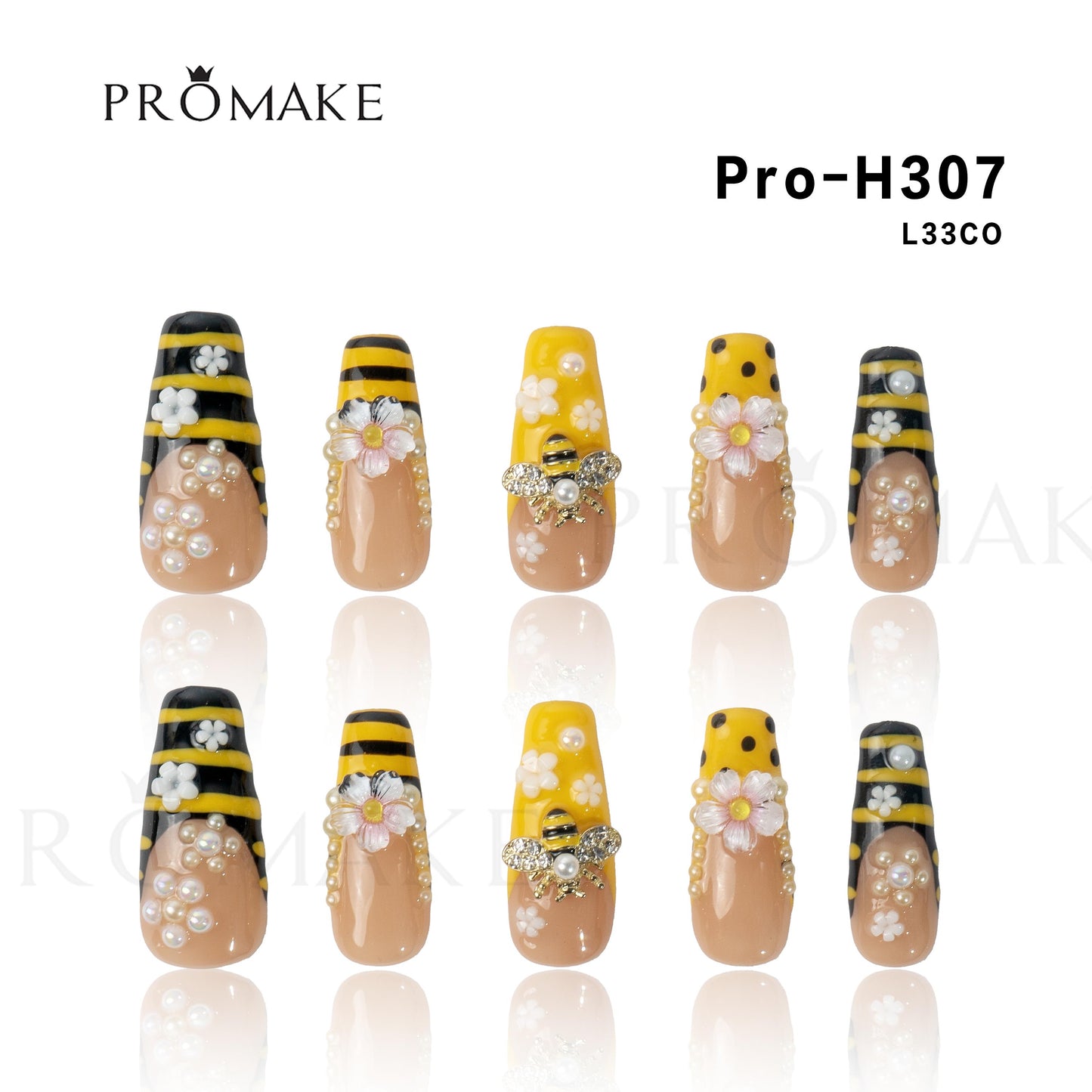 Promake Bubble bee  - Luxury Handmade Press on Nails- XS-XS size - Reusable Press on Nails Nail Stickers Instant - Cute Bee & Flower - Unique Design Nails Salon-Quality Nails -