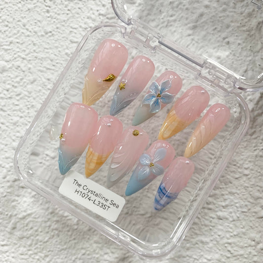 Promake H1074-L33ST Handmade Press On Nails, Summer Beach Ready, Nail Inspo Name Accessory