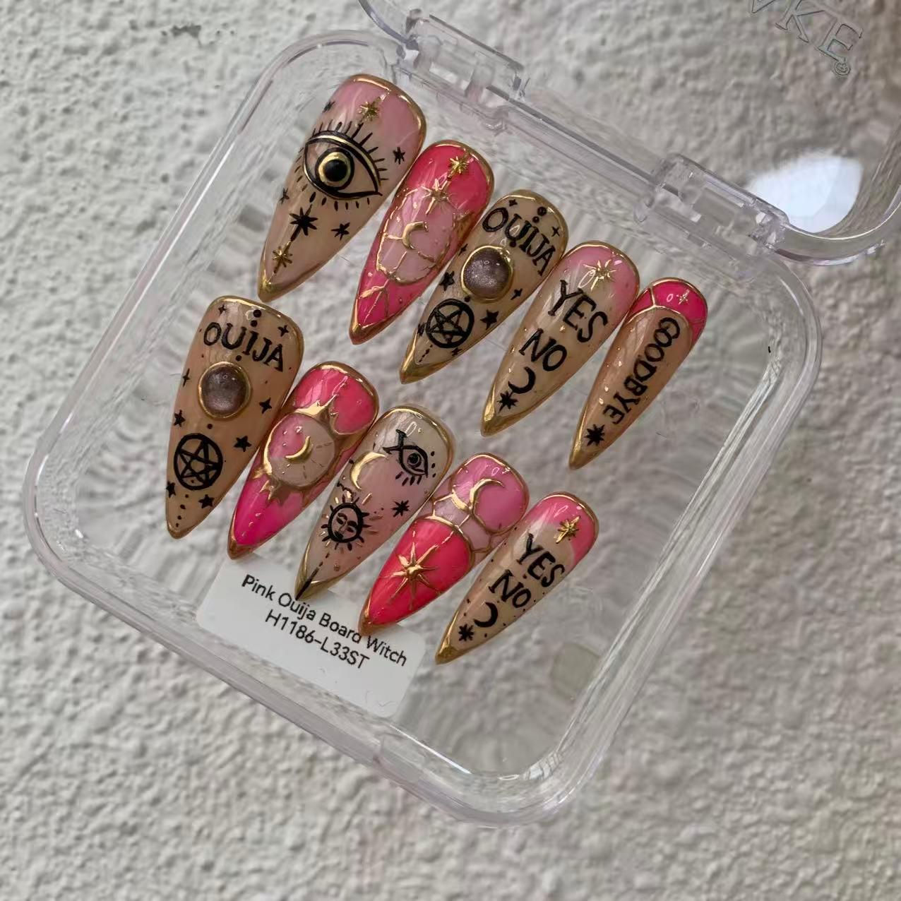 Promake H1186-L33ST Handmade Press On Nails, Elegant Glossy Unisex Accessory, Beach Ready, Nail Art Tools, Different Lengths, No Dry Time, No UV Lamp, Stay Secure Through Sunscreen, Fashion Unisex