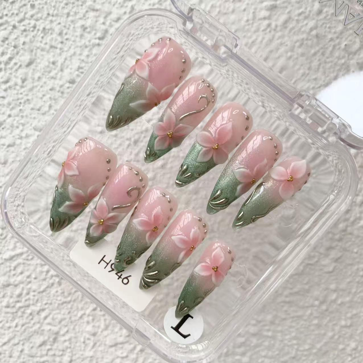 Promake | One Trending Luxury Handmade Press On Nails for Women, Reusable 3D Acrylic Fake Nails, Rhinestone & Unique Nail Art Designs, Multiple Shapes and Lengths, Ships from USA