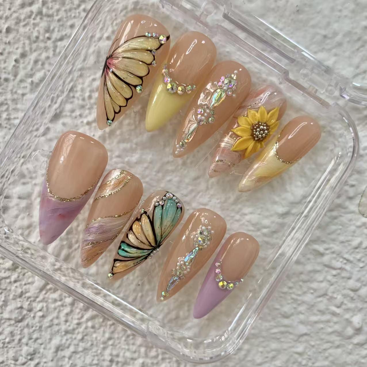 Promake Summer new design - Luxury Handmade Press On Nails, 2026 New Summer Nail ,beach nails,floral nails | long lasting/reuse,sumer limitetd