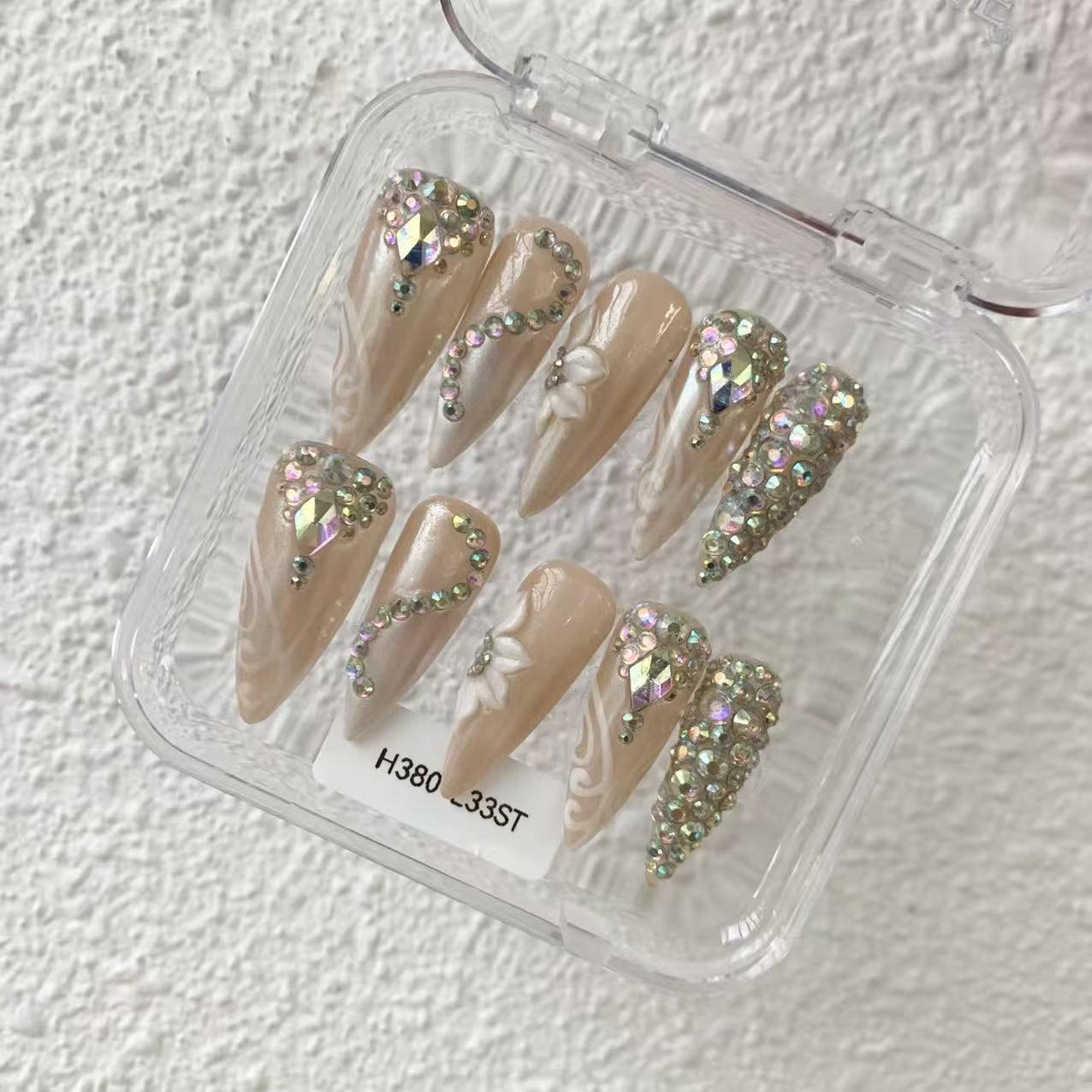 Promake H380-L33ST Handmade Press On Nails, Elegant Glossy Unisex Accessory, Beach Ready, Nail Art Tools, Different Lengths, No Dry Time, No UV Lamp, Stay Secure Through Sunscreen, Fashion Unisex