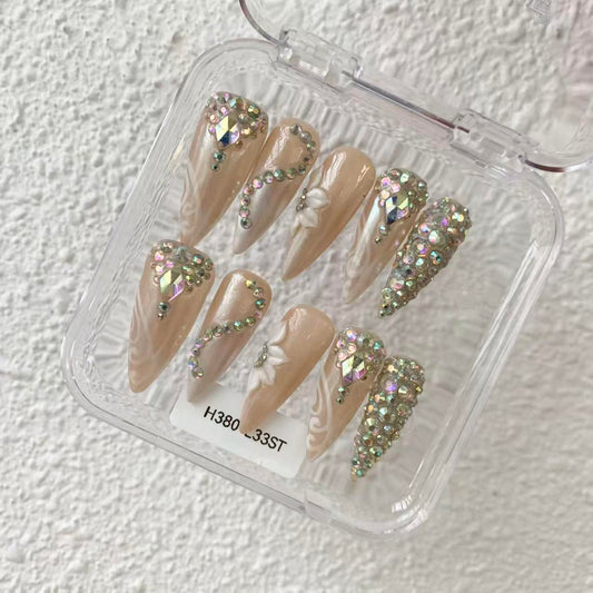 Promake H380-L33ST Handmade Press On Nails, Elegant Glossy Unisex Accessory, Beach Ready, Nail Art Tools, Different Lengths, No Dry Time, No UV Lamp, Stay Secure Through Sunscreen, Fashion Unisex