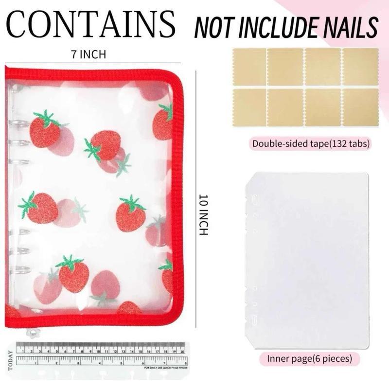 Promake Strawberry Storage Book-Nails Collection Book-Cute-Contains 1 Ruler and 132 Jelly Strip-Collection Nails-Lovely- Not Concluding the Nails
