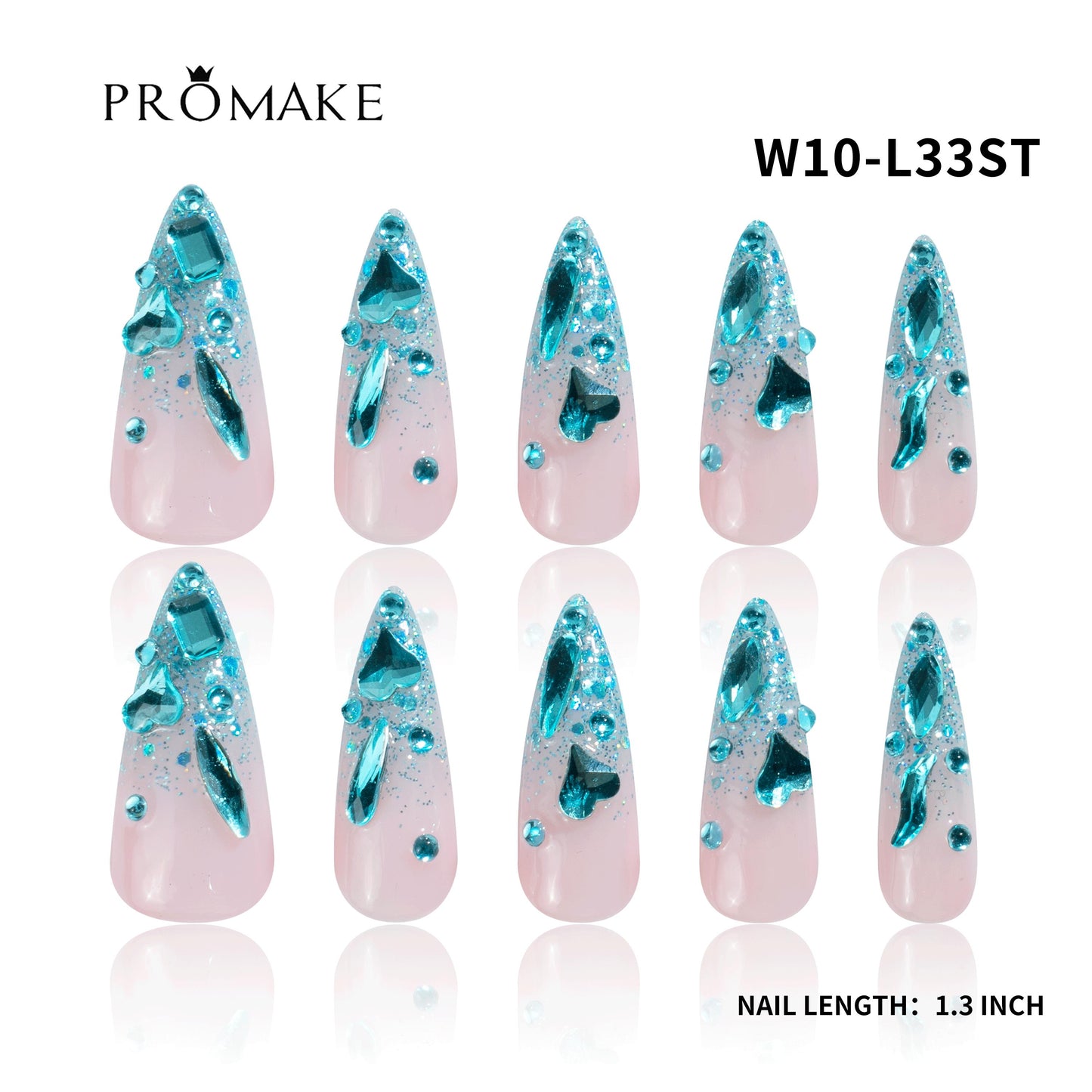 Promake Wonders Handmade Press-On Nails - Open InLive Crystal Design, Single Item, Luxury Unique Style, Salon Quality, Long Length, S-L Sizes, 4 Sets of Nail Tools, Handmade Press Ons