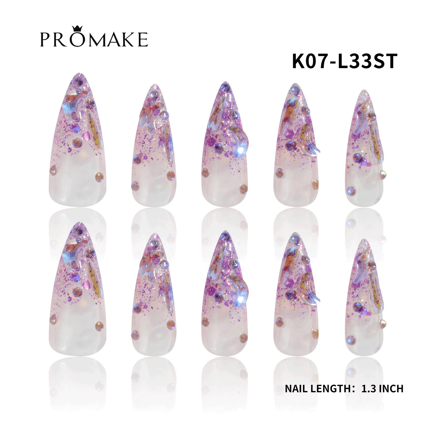 Promake Wonders Handmade Press-On Nails - Open InLive Crystal Design, Single Item, Luxury Unique Style, Salon Quality, Long Length, S-L Sizes, 4 Sets of Nail Tools, Handmade Press Ons