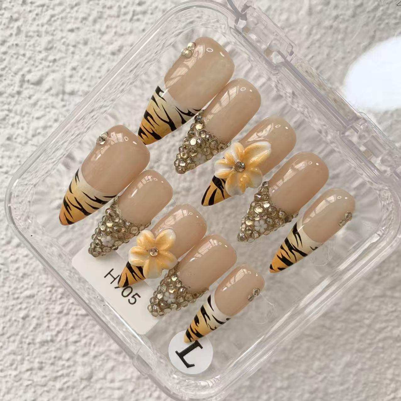 Promake | Best-Selling Luxury Handmade Press On Nails for Women, Reusable Acrylic Fake Nails with 3D Nail Art, Rhinestones and Unique Designer Styles, Multiple Shapes and Lengths, Upgraded Nail Application Kit