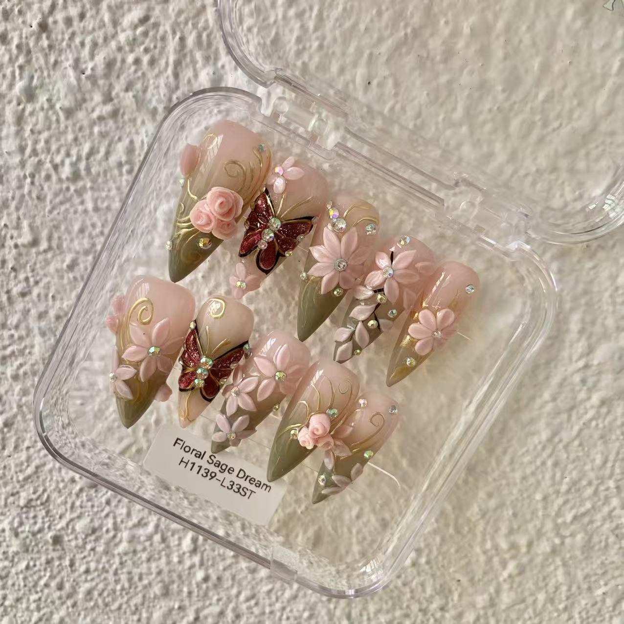 Promake Fall Muse Collection Luxury Handmade Women's Reusable 3D Acrylic Press On Nails - Cat Eye, Rhinestone, Unique Autumn Designs, Multiple Shapes & Lengths, Application Kit, Nail Art Supply