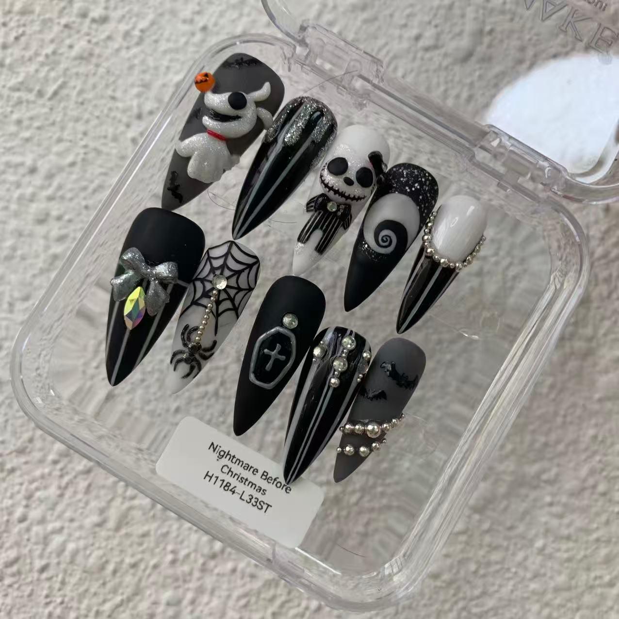 Promake H1184-L33ST Handmade Press On Nails, Elegant Glossy Unisex Accessory, Beach Ready, Nail Art Tools, Different Lengths, No Dry Time, No UV Lamp, Stay Secure Through Sunscreen, Fashion Unisex