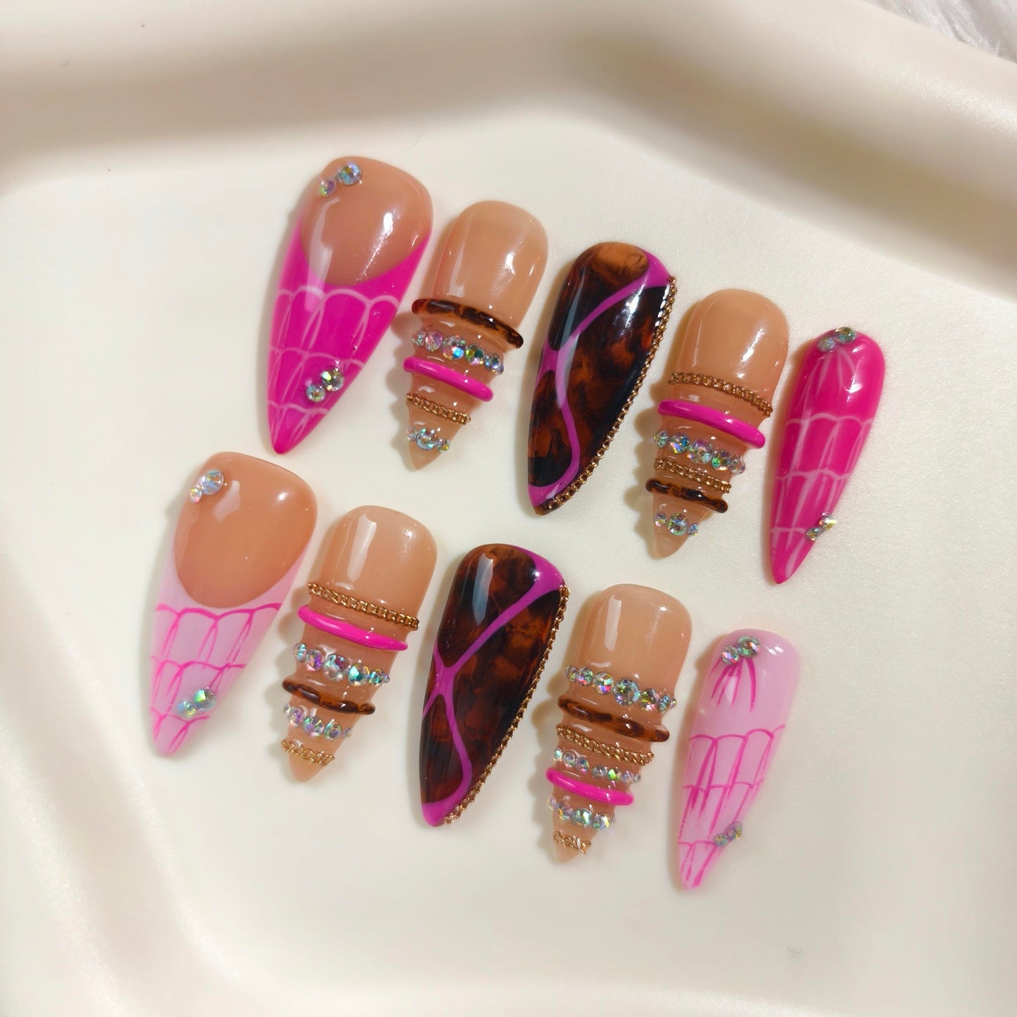 Promake | One Trending Luxury Handmade Press On Nails for Women, Reusable 3D Acrylic Fake Nails, Rhinestone & Unique Nail Art Designs, Multiple Shapes and Lengths, Ships from USA