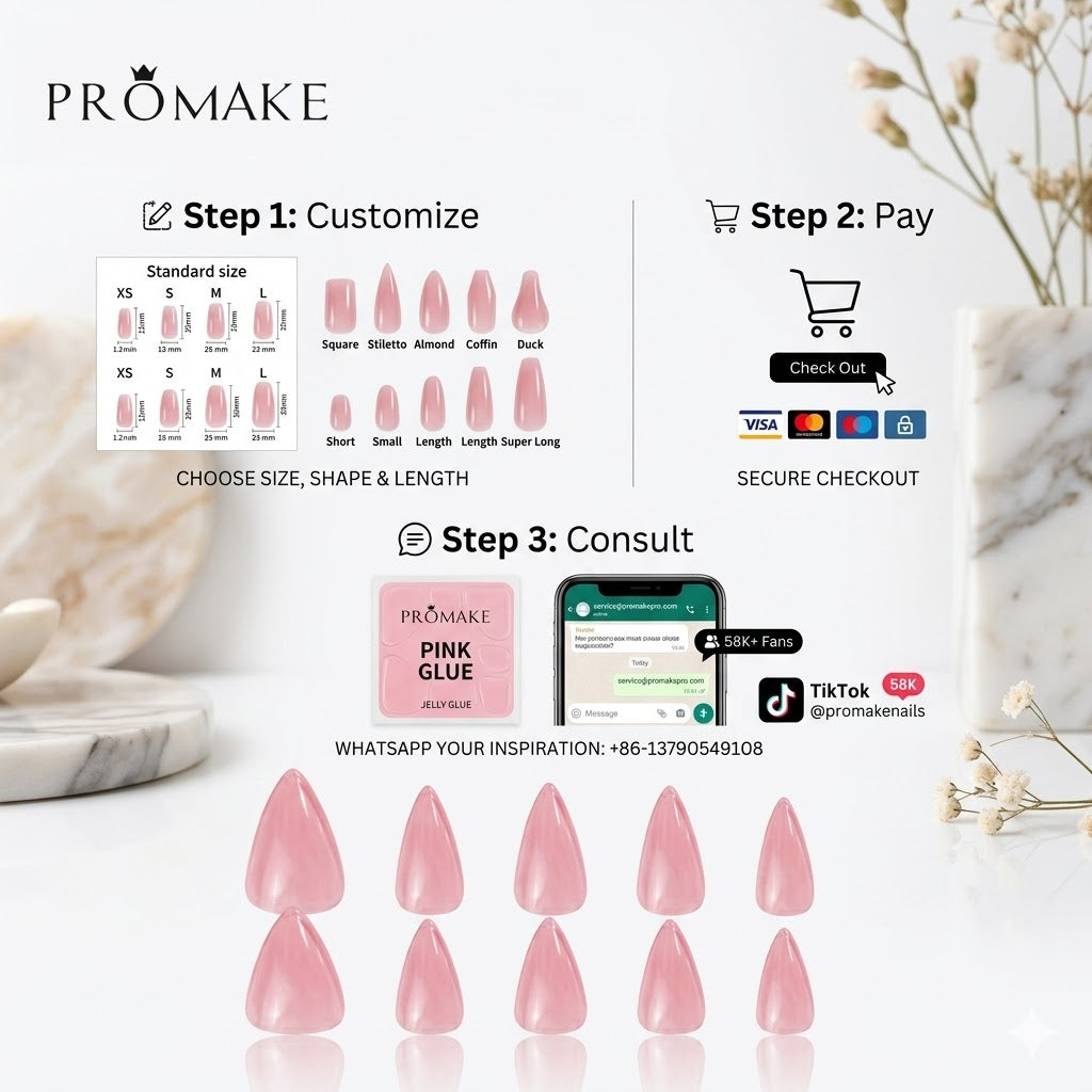 Promake Luxury - Custom Design -Handmade Press On Nails 10PCS Reuseable Nails wtih Nail tools