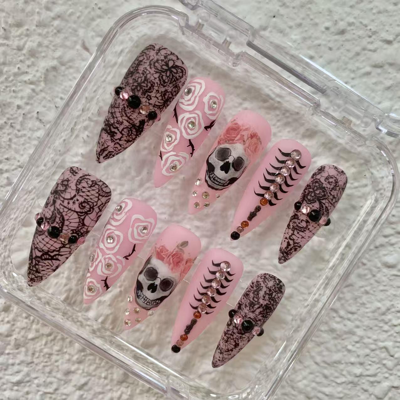 Promake | One Trending Luxury Handmade Press On Nails for Women, Reusable 3D Acrylic Fake Nails, Rhinestone & Unique Nail Art Designs, Multiple Shapes and Lengths, Ships from USA