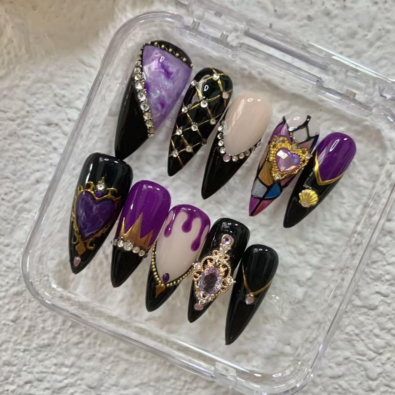 Promake Spooky Aesthetic Press On Nail Kit Set - Handmade Finish Decorative Nails, Reusable Secure Acrylic False Manicure with Tools, Various Sizes, Easy Wear Fashionable Gothic Styles for Women