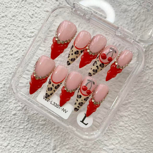 Promake V22-L33ST-NV Handmade Press On Nails, Elegant Glossy Unisex Accessory, Beach Ready, Nail Art Tools, Different Lengths, No Dry Time, No UV Lamp, Stay Secure Through Sunscreen, Fashion Unisex