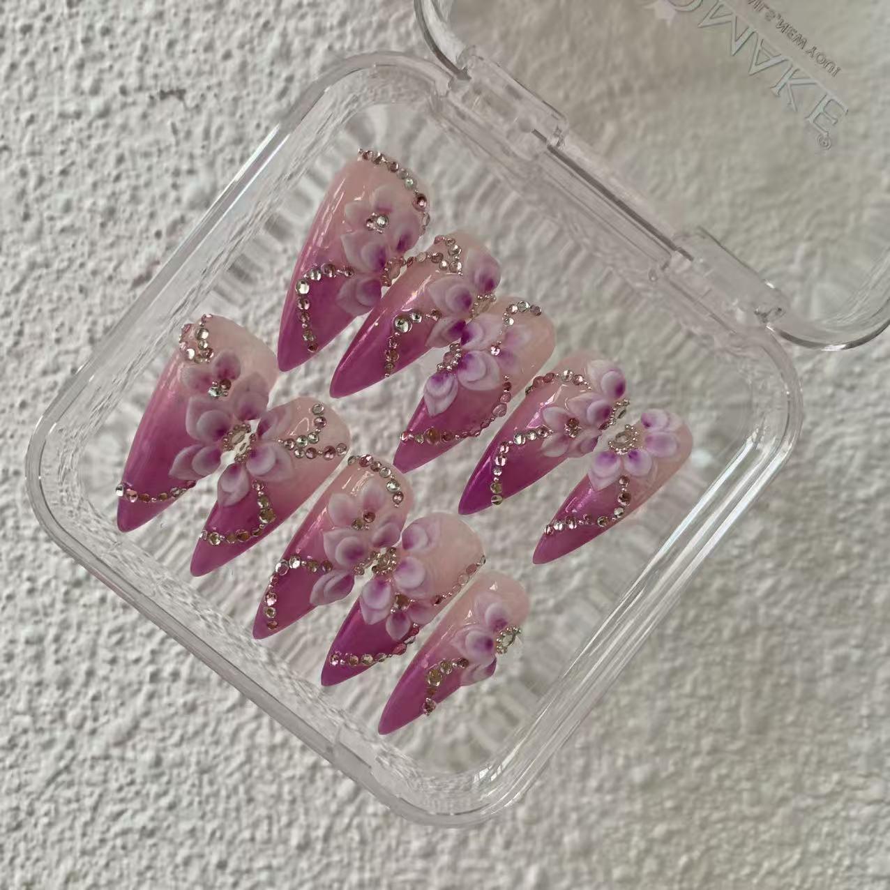 Promake | Best-Selling Luxury Handmade Press On Nails for Women, Reusable Acrylic Fake Nails with 3D Nail Art, Rhinestones and Unique Designer Styles, Multiple Shapes and Lengths, Upgraded Nail Application Kit