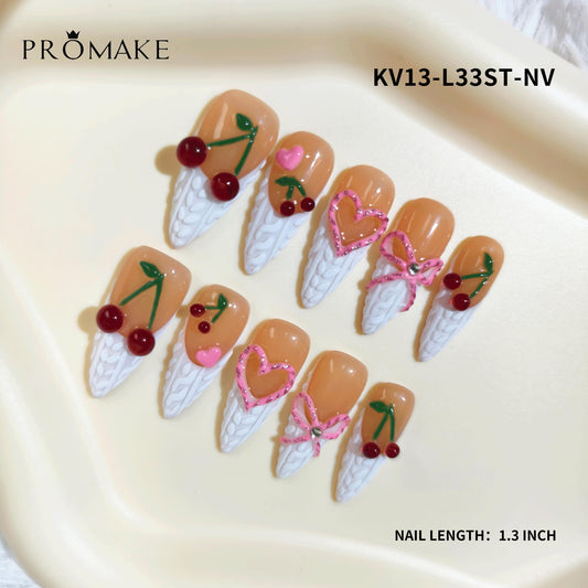Promake KV13-L33ST-NV Handmade Press On Nails, Elegant Glossy Unisex Accessory, Beach Ready, Nail Art Tools, Different Lengths, No Dry Time, No UV Lamp, Stay Secure Through Sunscreen, Fashion Unisex