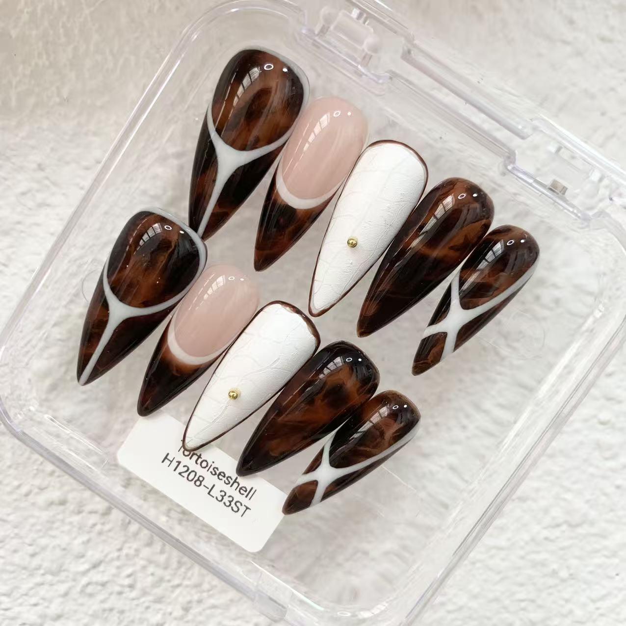 Promake | Two Trending  Luxury Handmade Acrylic Press On Nails for Women - Reusable, 3D Nail Art, Rhinestones, Unique Designer Styles, Multiple Shapes & Lengths, Upgraded Application Kit, Multi-Size