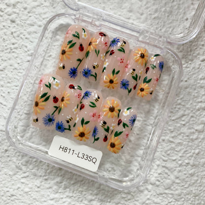Promake H811-L33SQ Handmade Press On Nails, Summer Beach Ready, Nail Inspo Name Accessory