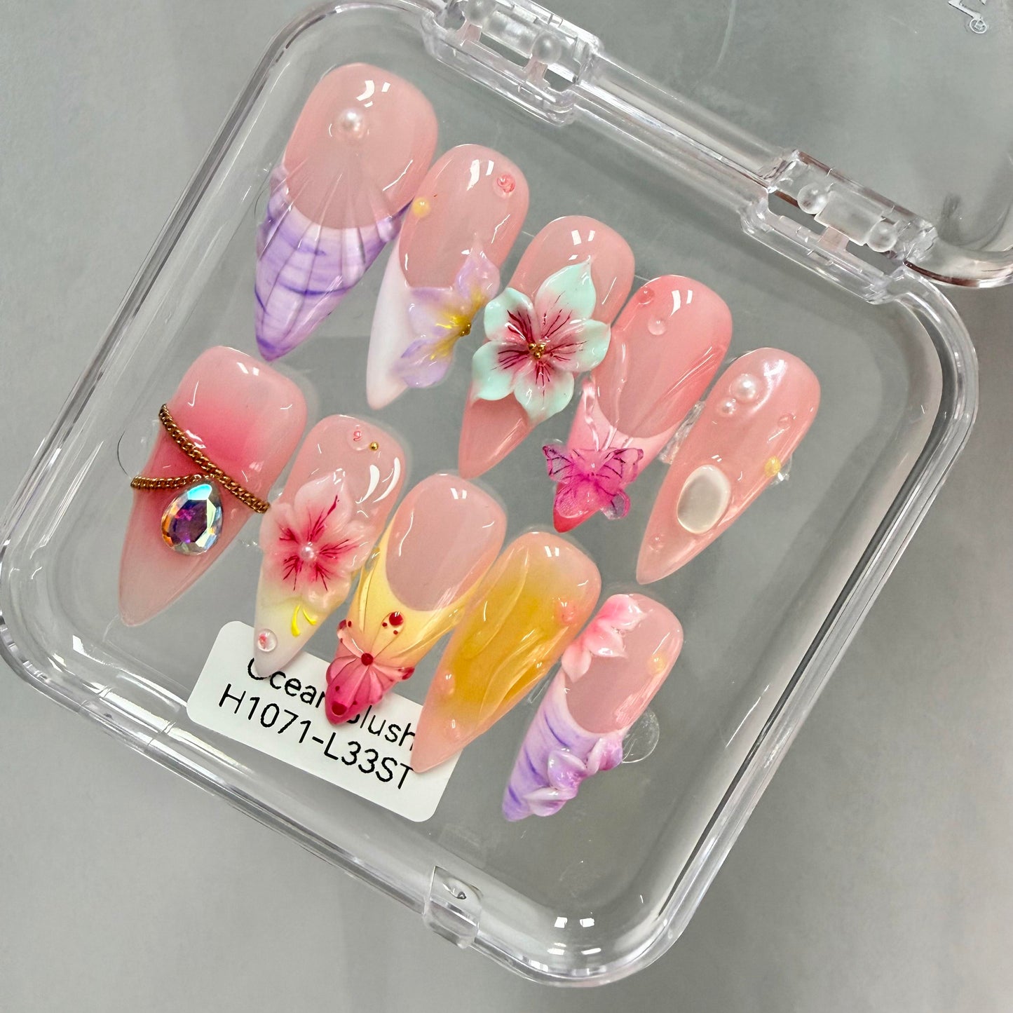 Promake 2026 New Summer Press-On Nails Collection| 100% Handmade Luxury Nails- Beach Ready Nails- Salon Nails at Home- Long Nail Set  with Art Designs & Care Tools - Ready to Gift - Size S-L
