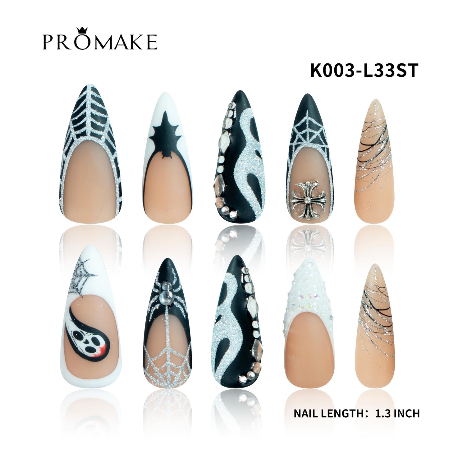 Promake Spooky Halloween Press On Nails, Pumpkin Ghost Bat Gothic False Nails Kit with Nail Glue & Nail Remover Liquid, Halloween Costume Nail Decor for Women & Girls