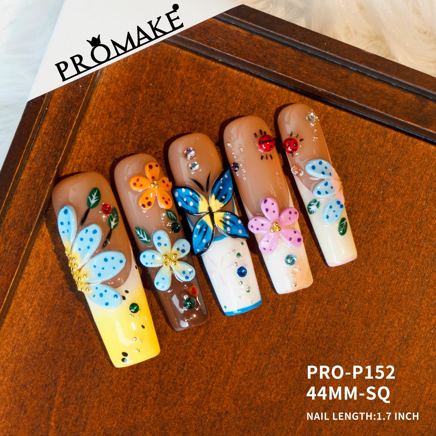 Promake | Symphony Spring Collection | Handmade 3D Floral Press On Nails | Multiple Lengths & Shapes