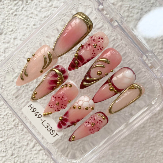 Promake H949-L33ST Handmade Press On Nails, Summer Beach Ready, Nail Inspo Name Accessory