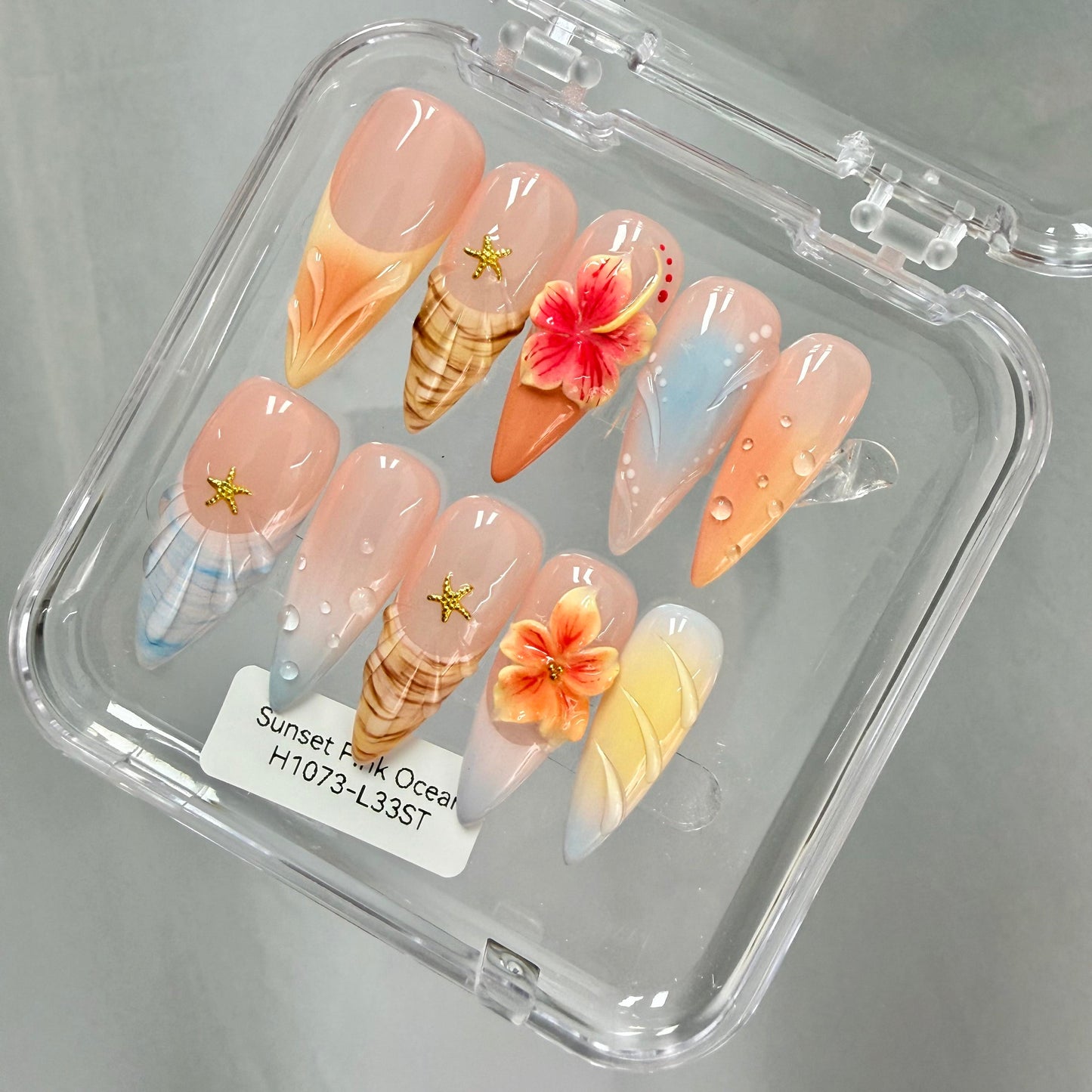 Promake 2026 New Summer Press-On Nails Collection| 100% Handmade Luxury Nails- Beach Ready Nails- Salon Nails at Home- Long Nail Set  with Art Designs & Care Tools - Ready to Gift - Size S-L