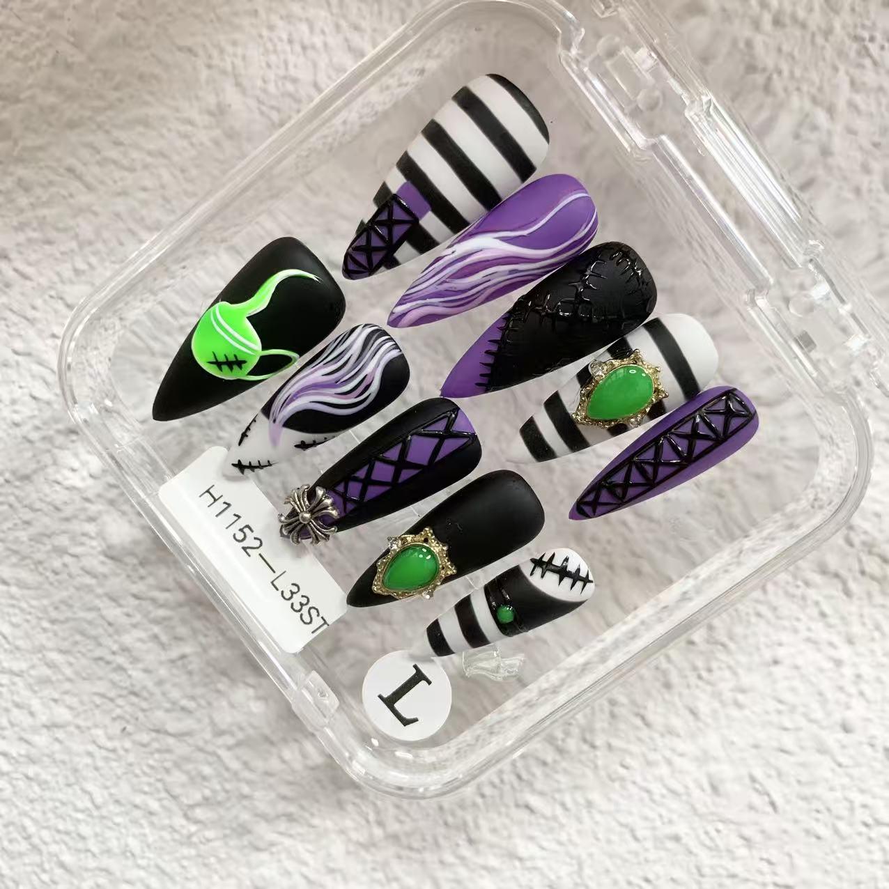 Promake Spooky Aesthetic Press On Nail Kit Set - Handmade Finish Decorative Nails, Reusable Secure Acrylic False Manicure with Tools, Various Sizes, Easy Wear Fashionable Gothic Styles for Women
