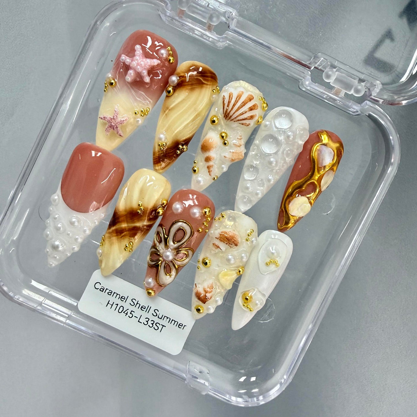 Promake 2026 New Summer Press-On Nails Collection| 100% Handmade Luxury Nails- Beach Ready Nails- Salon Nails at Home- Long Nail Set  with Art Designs & Care Tools - Ready to Gift - Size S-L