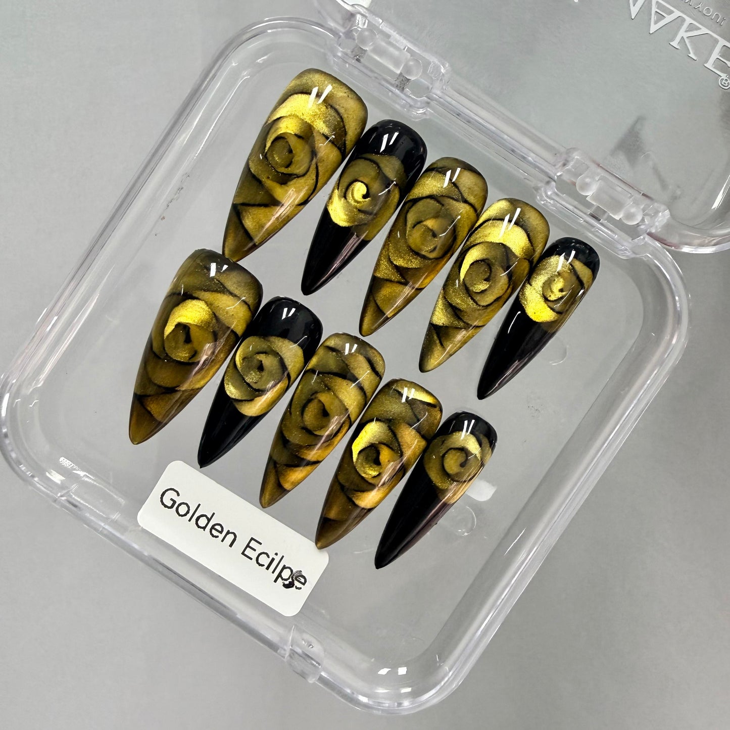 Promake Rose Cat Eye Luxury Handmade 33MM Acrylic Press On Nails Multi Pack - Customized with Art Designs & Care Tools, Long-Lasting S-XL Size Premium Ready-to-Gift Set (Custom Order Confirmation Required), Customized Nails