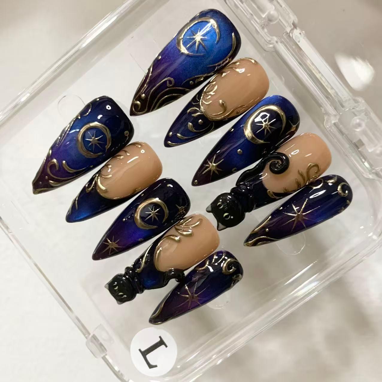 Promake | Two Trending  Luxury Handmade Acrylic Press On Nails for Women - Reusable, 3D Nail Art, Rhinestones, Unique Designer Styles, Multiple Shapes & Lengths, Upgraded Application Kit, Multi-Size