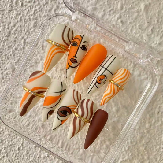 Promake H1201-L33ST Handmade Press On Nails, Elegant Glossy Unisex Accessory, Beach Ready, Nail Art Tools, Different Lengths, No Dry Time, No UV Lamp, Stay Secure Through Sunscreen, Fashion Unisex