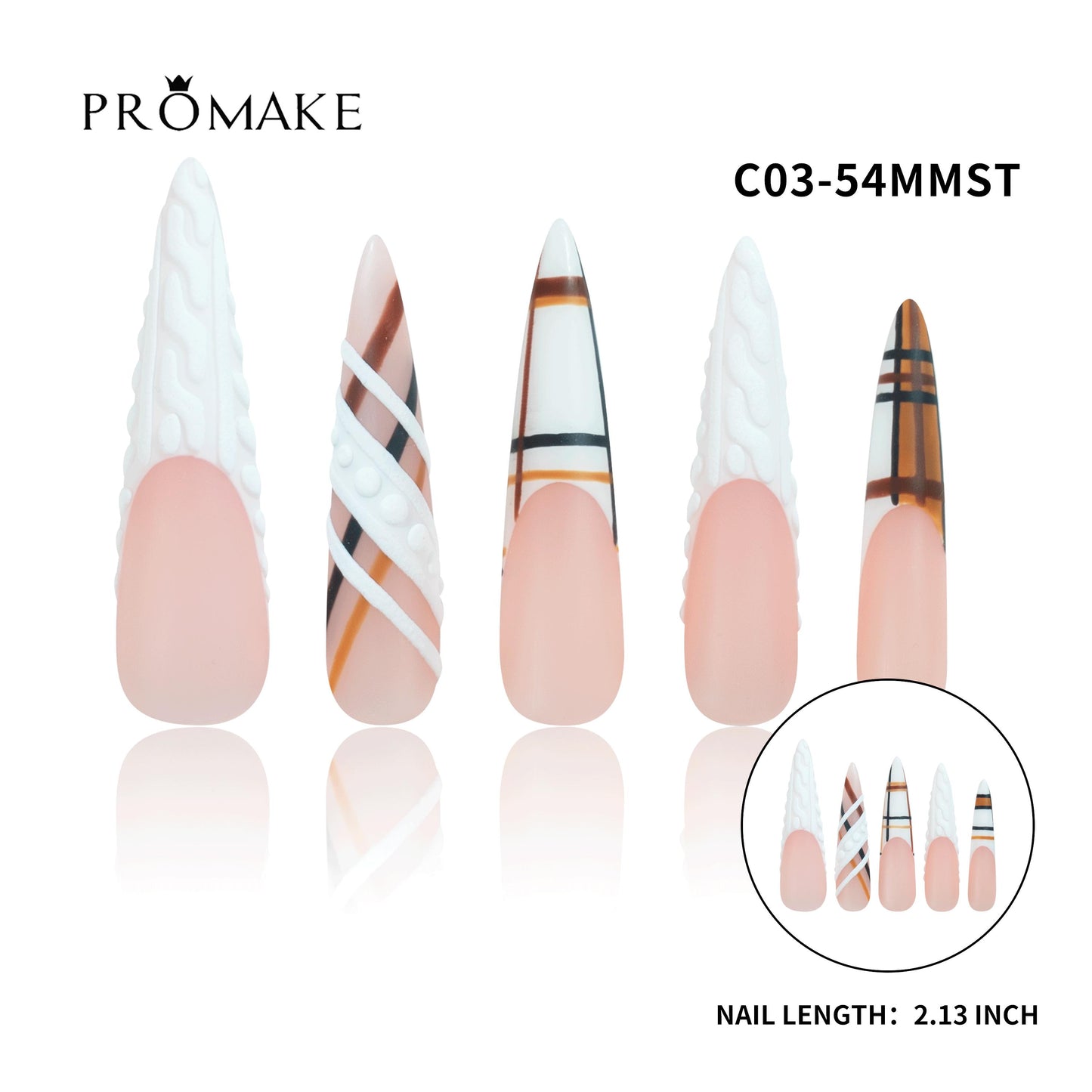 Promake 2.13 Inch Nails-  Luxury Handmade Press on Nails-  Nail Art Nail Care-  With Nails Tools-  54MM Length Super Long Length-XS-XLSize