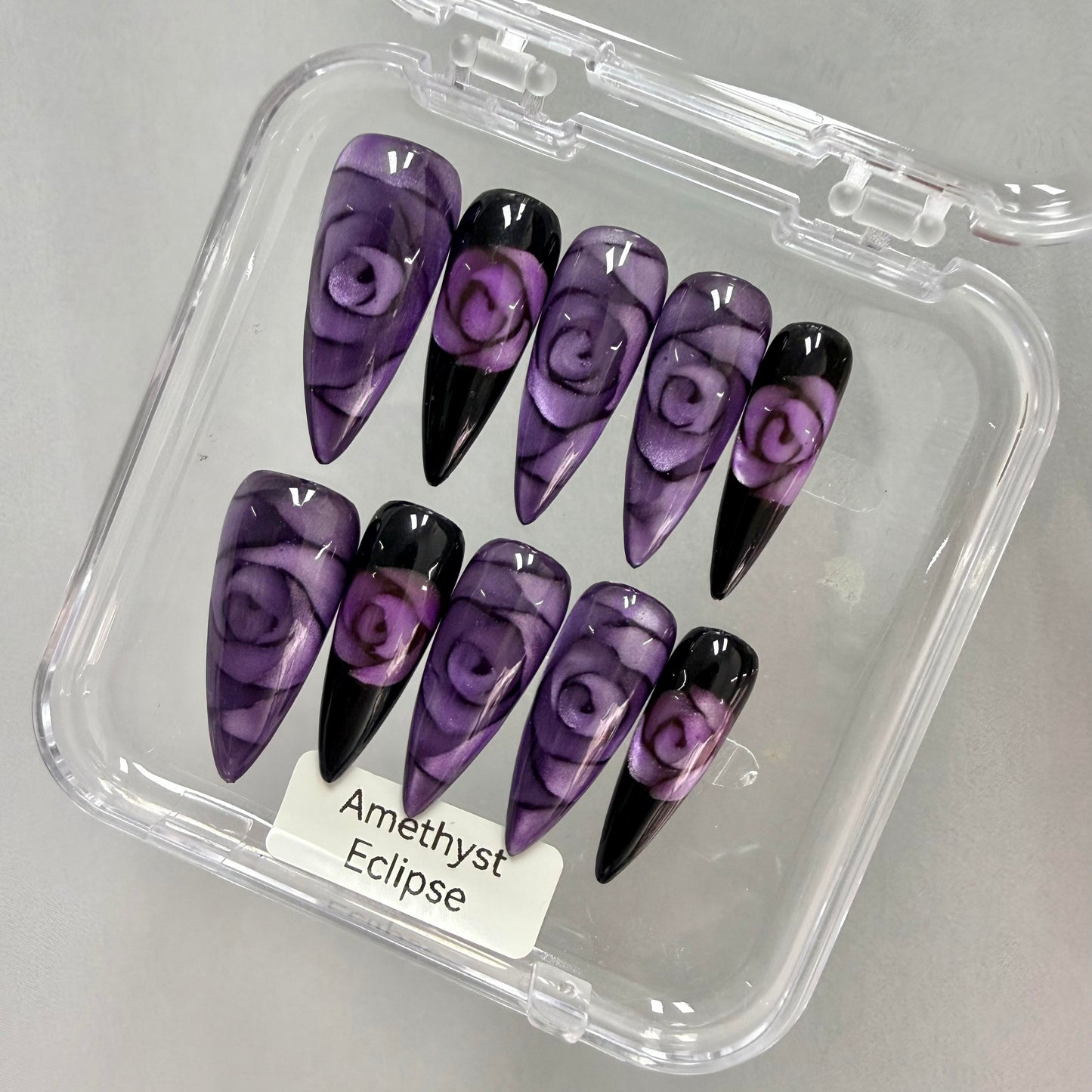 Promake Rose Cat Eye Luxury Handmade 33MM Acrylic Press On Nails Multi Pack - Customized with Art Designs & Care Tools, Long-Lasting S-XL Size Premium Ready-to-Gift Set (Custom Order Confirmation Required), Customized Nails