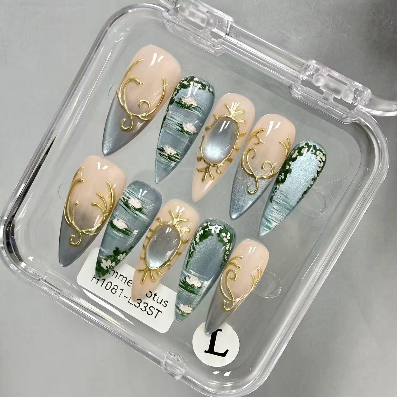 Promake 2026 New Summer Press-On Nails Collection| 100% Handmade Luxury Nails- Beach Ready Nails- Salon Nails at Home- Long Nail Set  with Art Designs & Care Tools - Ready to Gift - Size S-L