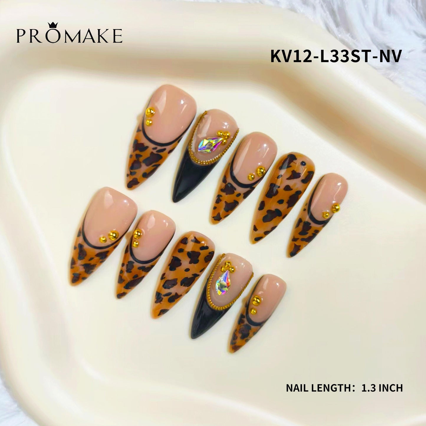 Promake KV12-L33ST-NV Handmade Press On Nails, Summer Beach Ready, Nail Inspo Name Accessory