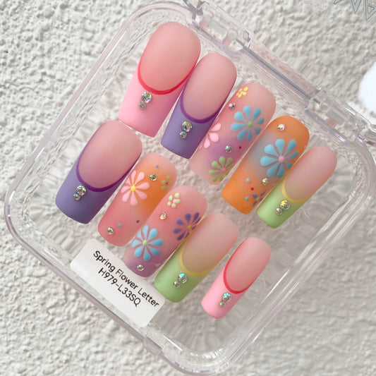 Promake H979-L33SQ Handmade Press On Nails, Summer Beach Ready, Nail Inspo Name Accessory