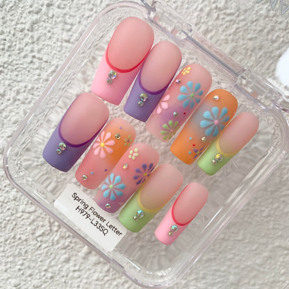 Promake H979-L33SQ Handmade Press On Nails, Summer Beach Ready, Nail Inspo Name Accessory