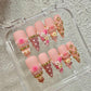 Promake Luxury 100% Handmade Press-On Nails Set, Elegant Spring Design, Glossy Finish, Different Lengths, Easy-to-Apply Long Nail Art, Ready-to-Gift Beauty Accessory, Nail Supplies, Multi-Size