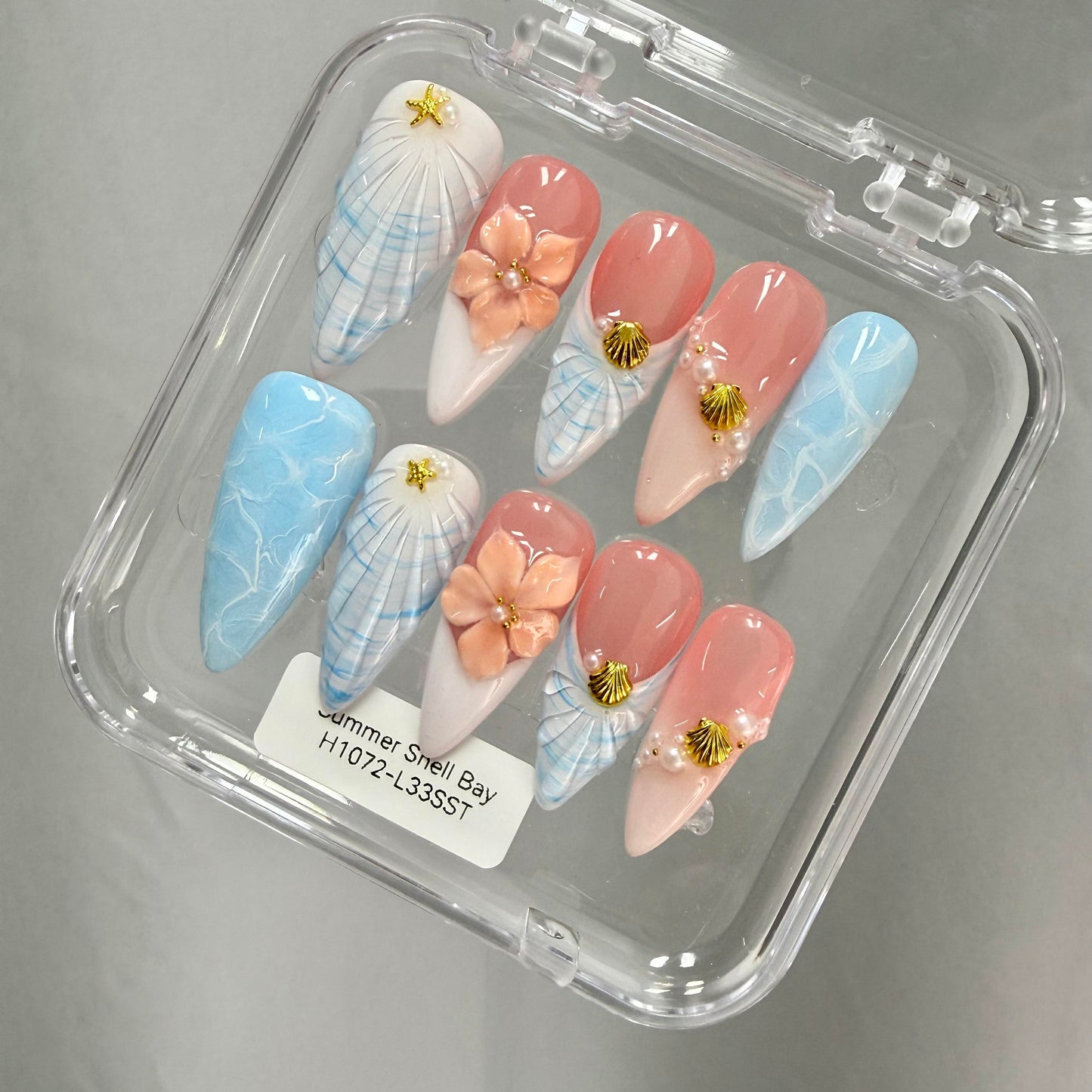 Promake 2026 New Summer Press-On Nails Collection| 100% Handmade Luxury Nails- Beach Ready Nails- Salon Nails at Home- Long Nail Set  with Art Designs & Care Tools - Ready to Gift - Size S-L