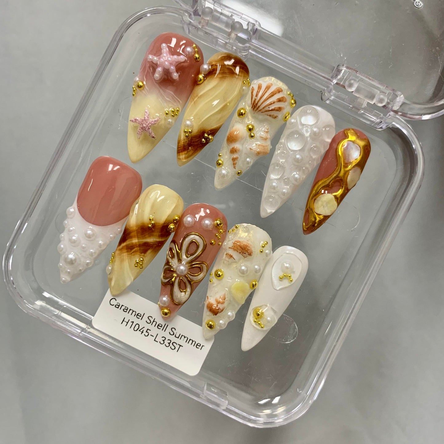 Promake 2026 New Summer Press-On Nails Collection| 100% Handmade Luxury Nails- Beach Ready Nails- Salon Nails at Home- Long Nail Set  with Art Designs & Care Tools - Ready to Gift - Size S-L