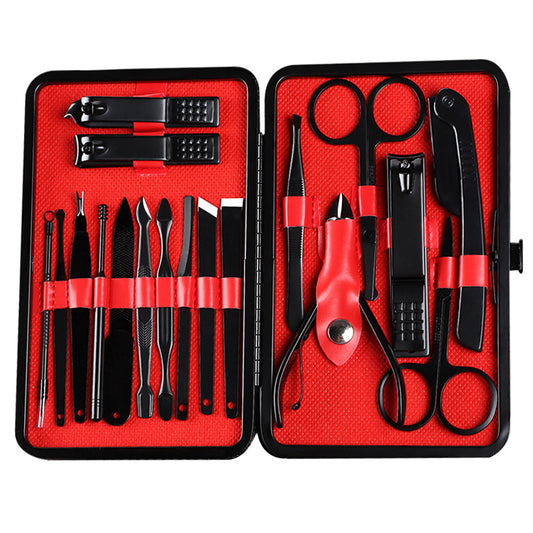 Promake® Stainless Steel Black Nail Scissor Set Nail Clippers 18-Piece Set Custom Nail Clippers Manicure Manicure Implement Manicure Set
