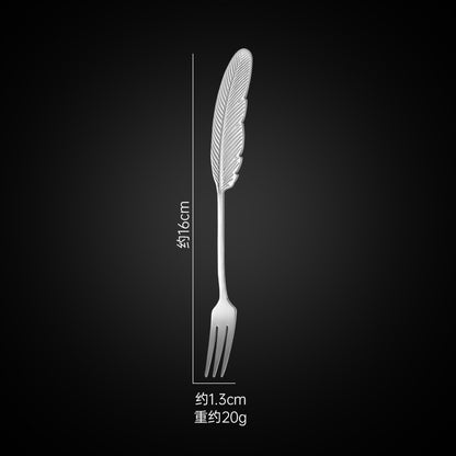 Promake® Source Manufacturer Feather Spoon Fork 304 Stainless Steel Creative Stirring Coffee Spoon Dessert Fork Cute Fruit Fork Wholesale